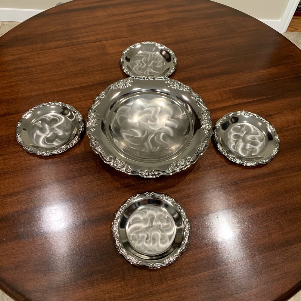 NWOT SilverTone Appetizer Bowl/Plates